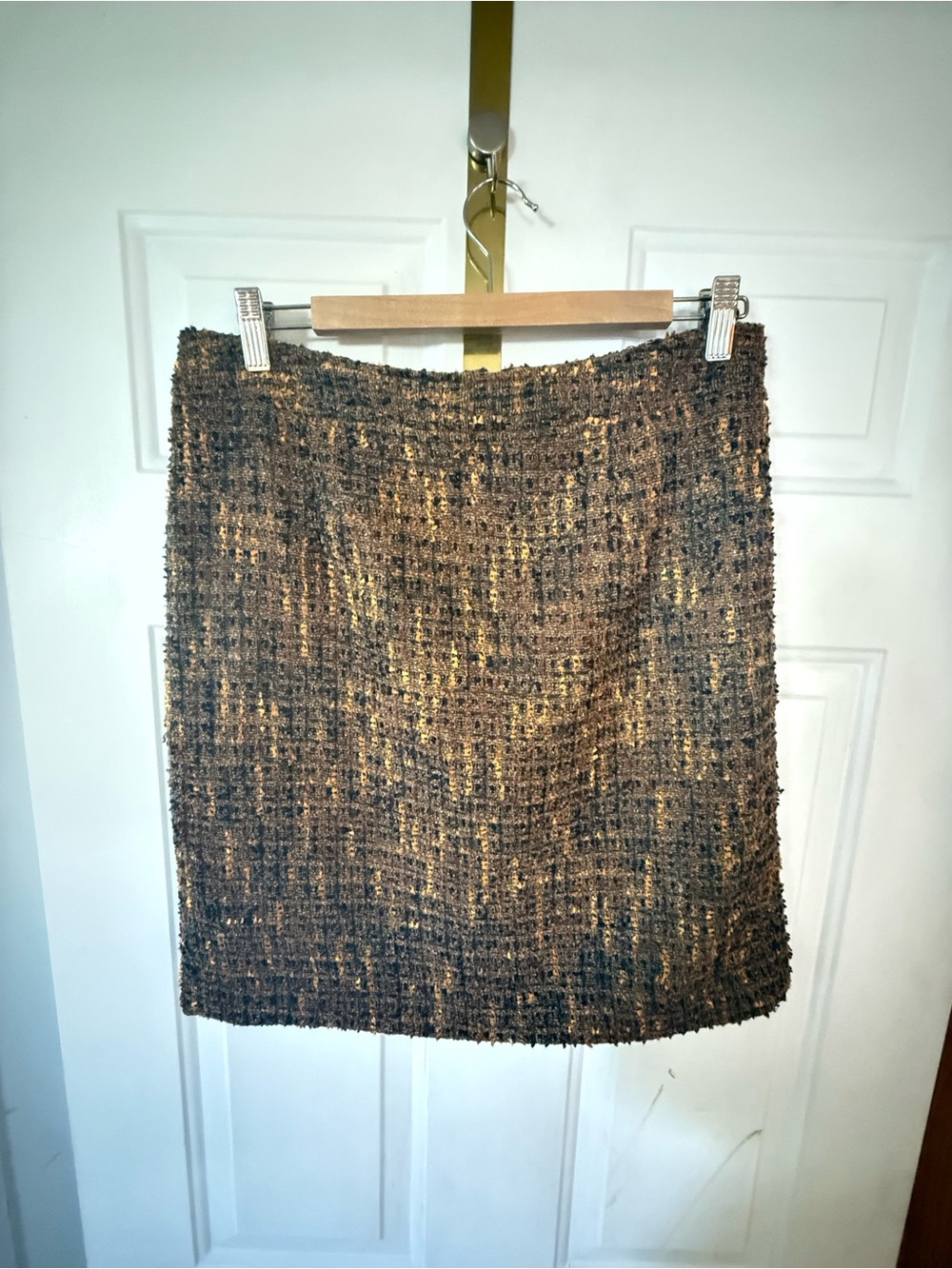 Metallic Brown Tweed Pencil Skirt